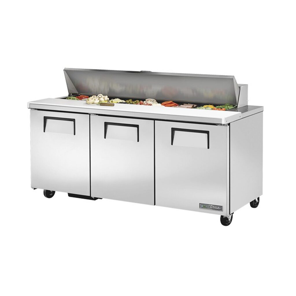 True TSSU-72-18-HC 72 3/8″ 3 Door Refrigerated Sandwich Prep Table