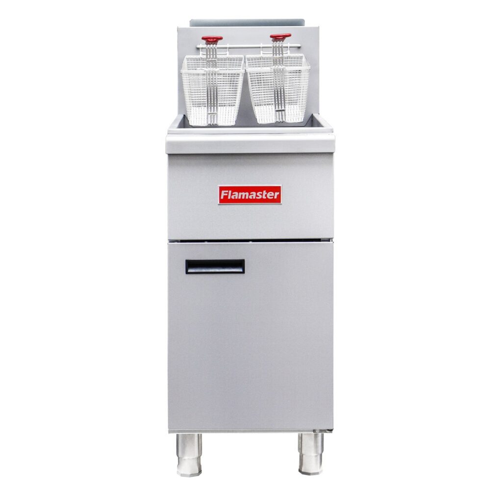 Flamaster FLM-F4-NG 15 1/2″ Natural Gas Floor Fryer, 40-50 lb, 4 Tubes, 120,000 BTU