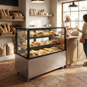 Polarman PLM-270S 36″ Square Glass Refrigerated Bakery Display Case with LED Lighting