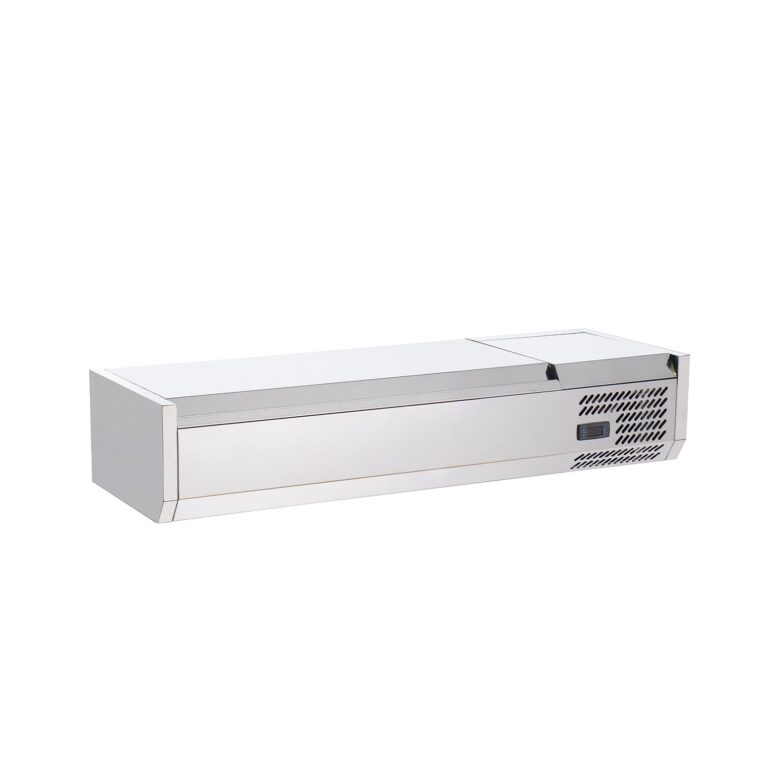 Polarman RT-1200L-2S 47" Acero Inoxidable Mostrador Refrigerado para Exhibición de Sushi, (3) Tamaños 1/3 + (2) Tamaños 1/4 de Pans
