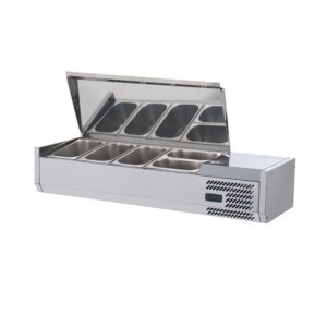 Polarman PLM-R1200L-2S 47″ Stainless Steel Countertop Refrigerated Sushi Display Case, (3) 1/3 + (2) 1/4 Size Pans