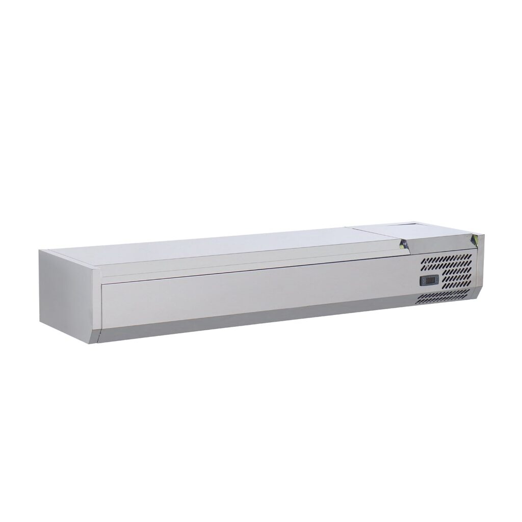 Polarman PLM-R1500L-2S 59″ Stainless Steel Countertop Refrigerated Sushi Display Case, (6) 1/3 Size Pans