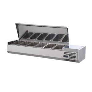 Polarman PLM-R1500L-2S 59″ Stainless Steel Countertop Refrigerated Sushi Display Case, (6) 1/3 Size Pans