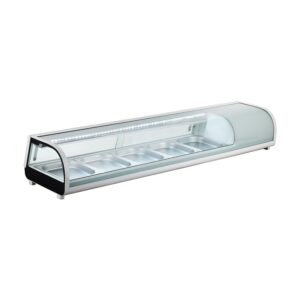 Polarman PLM-R132L 71″ Countertop Refrigerated Sushi Display Case with Sliding Door, (5) 1/2 Size Pans, White