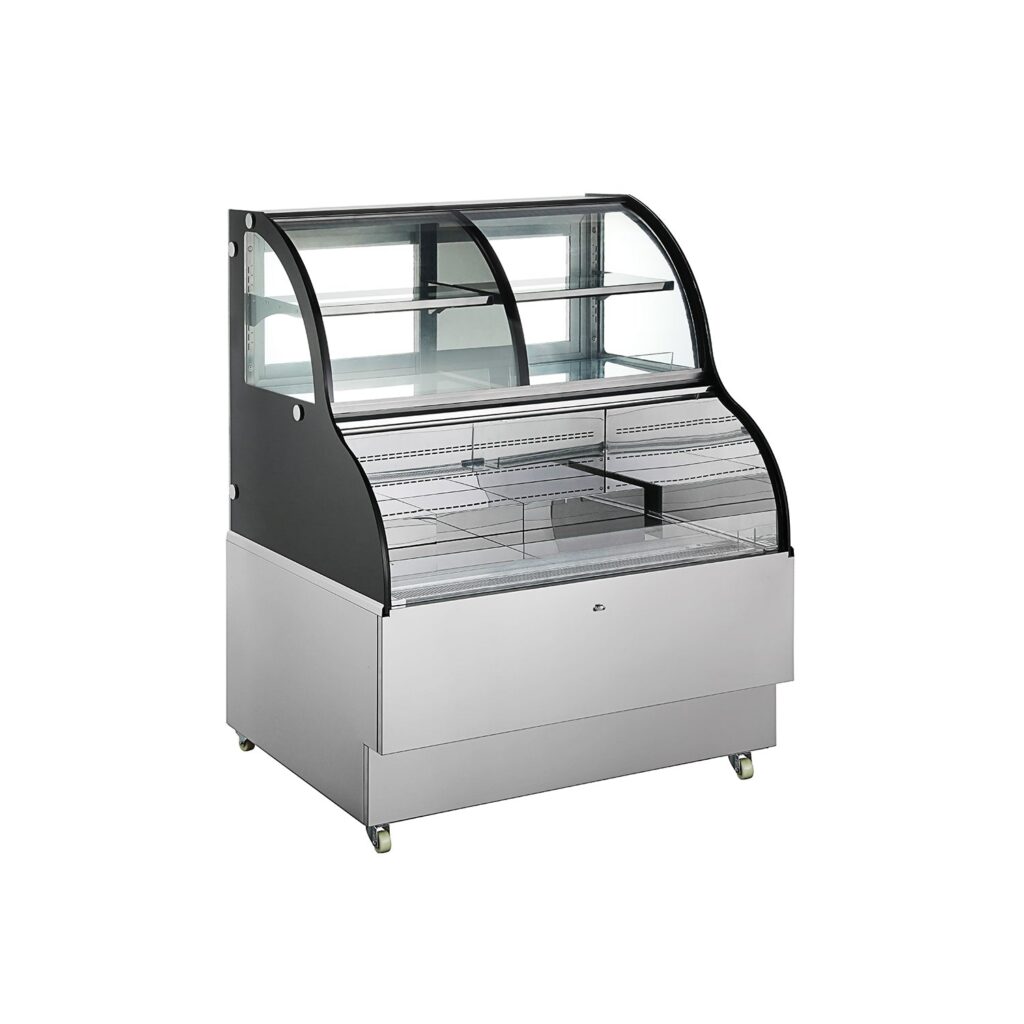 Polarman PLM-R348L 35 2/5″ Curved Glass Refrigerated Air Curtain Merchandiser with LED Lighting and Night Curtain