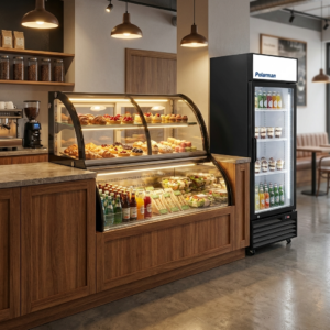 Polarman PLM-R348L 35 2/5″ Curved Glass Refrigerated Air Curtain Merchandiser with LED Lighting and Night Curtain