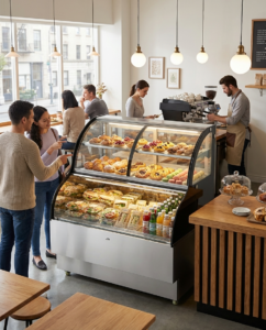 Polarman PLM-R348L 35 2/5″ Curved Glass Refrigerated Air Curtain Merchandiser with LED Lighting and Night Curtain