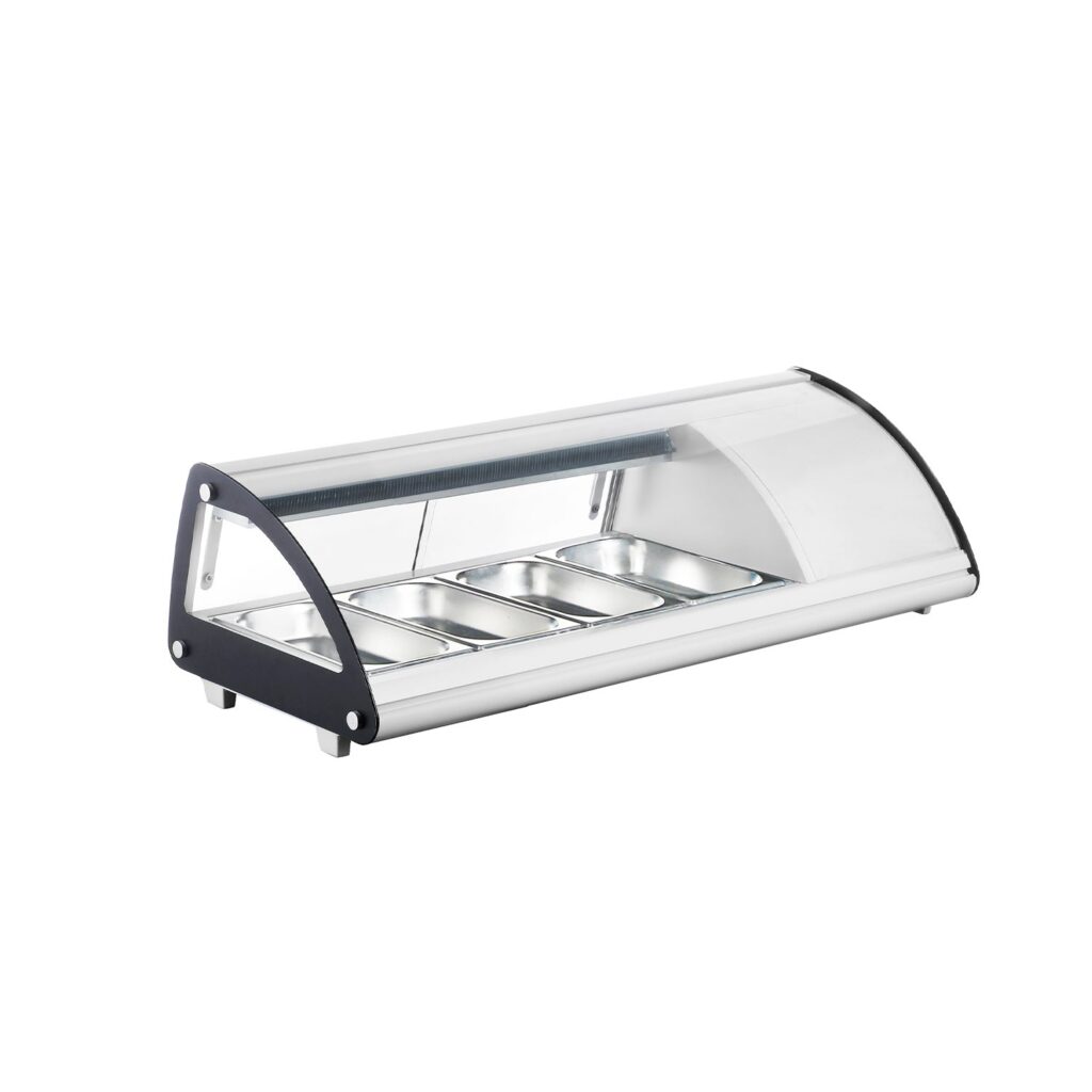 Polarman PLM-R43L 44 1/2″ Countertop Refrigerated Sushi Display Case with Sliding Door, (4) 1/3 Size Pans, White
