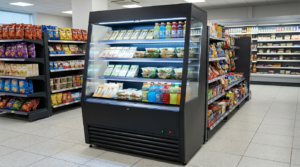 Polarman PLM-R490LSB 48″ Black Vertical Air Curtain Merchandiser with 3 Shelves