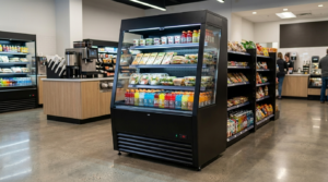 Polarman PLM-R490LSB 48″ Black Vertical Air Curtain Merchandiser with 3 Shelves