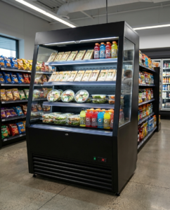 Polarman PLM-R490LSB 48″ Black Vertical Air Curtain Merchandiser with 3 Shelves