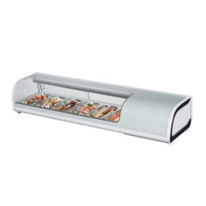 Polarman PLM-R62L 60 1/5″ Countertop Refrigerated Sushi Display Case with Sliding Door, (6) 1/3 Size Pans, White