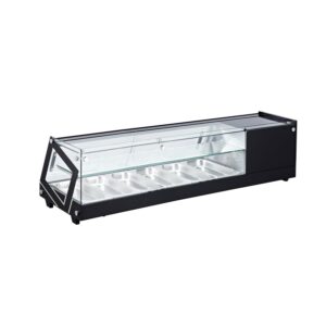 Polarman PLM-R84L 58 2/5″ Countertop Refrigerated Sushi Display Case with Sliding Door, (6) 1/3 Size Pans, Black