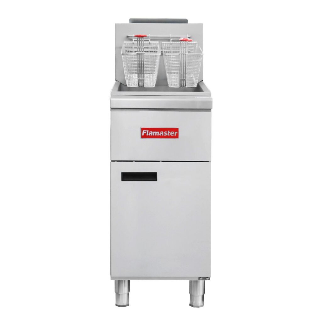 Flamaster FLM-VF50-NG (SS304) 15 1/2″ Gas Open Pot Fryer, SS304 Tank, Natural Gas, 50-60 lb, 122,000 BTU