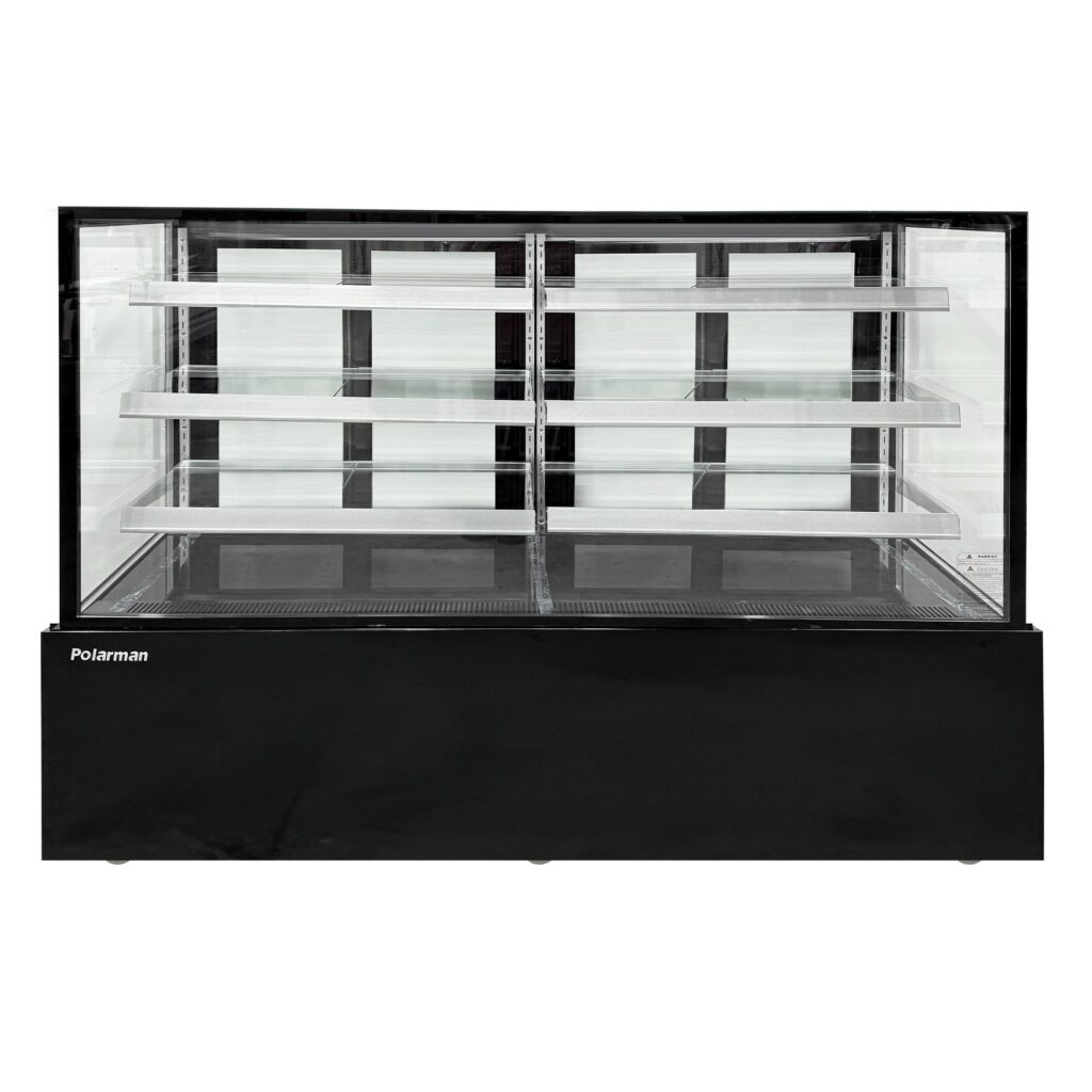Polarman PLM-571SB 71 3/5″ Black 3-Shelf Square Glass  Refrigerated Bakery Display Case