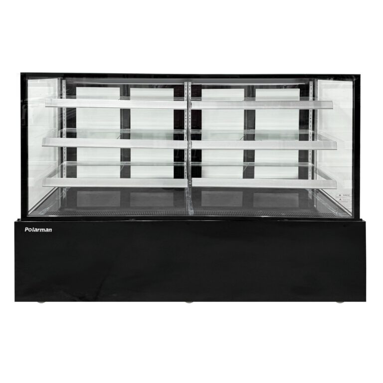 Polarman PLM-571SB 71 3/5″ Black 3-Shelf Square Glass  Refrigerated Bakery Display Case