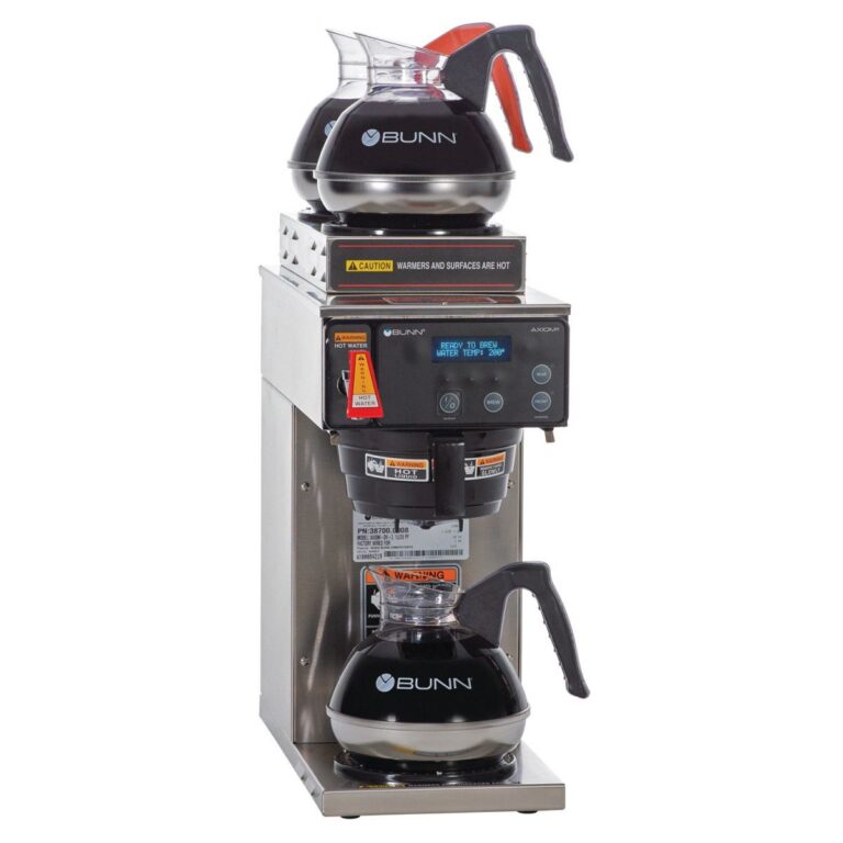 BUNN AXIOM DV-3 12-Cup Dual-Volt Automatic Coffee Brewer — 2 Upper/1 Lower Warmer, Stainless Steel (Decanters Sold Separately)