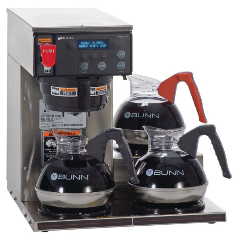 BUNN AXIOM DV-3 12-Cup Dual-Volt Automatic Coffee Brewer — 3 Lower Warmers, Stainless Steel (Decanters Sold Separately)