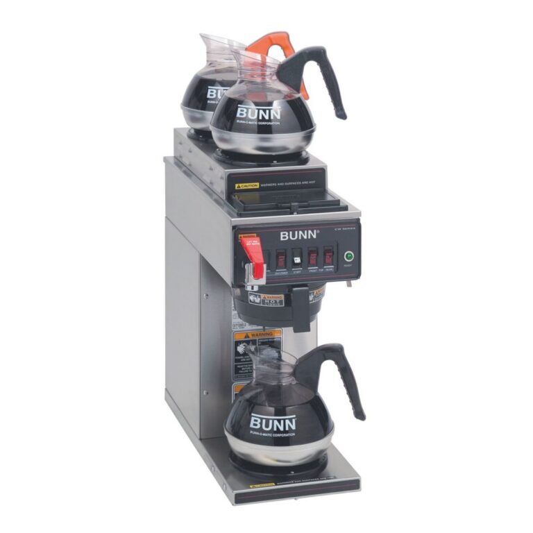BUNN CWTF15-3 12-Cup Automatic Coffee Brewer — 2 Upper/1 Lower Warmer, Plastic Funnel, Stainless Steel (Decanters Sold Separately)