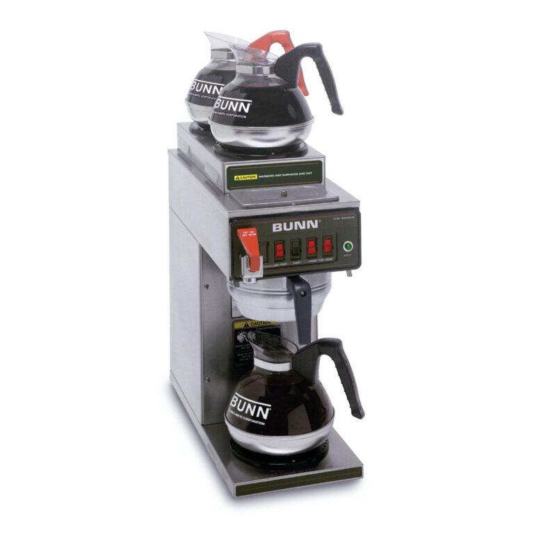 BUNN CWTF15-3 12-Cup Automatic Coffee Brewer — 2 Upper/1 Lower Warmer, Stainless Steel Funnel (Decanters Sold Separately)