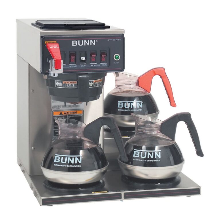 BUNN CWTF15-3 12-Cup Automatic Coffee Brewer with 3 Lower Warmers, Plastic Funnel, Stainless Steel (Decanters Sold Separately)