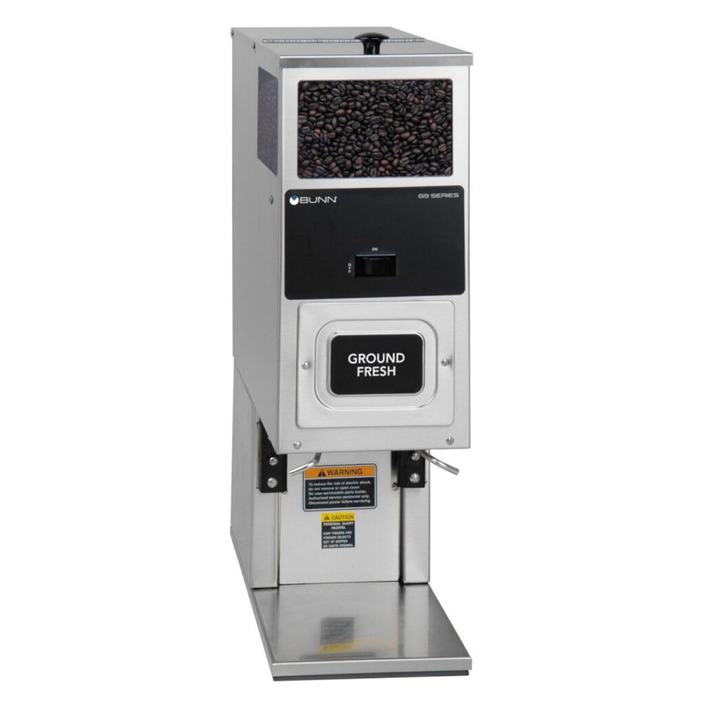 BUNN G9T HD Tall Portion-Control Coffee Grinder, 9 lb Hopper — 120V, Stainless Steel