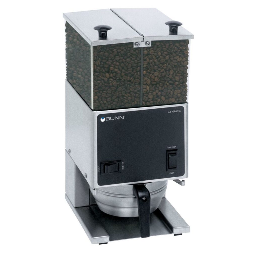 BUNN LPG-2E Low-Profile Portion-Control Coffee Grinder, Dual 3 lb Hoppers — 120V, Stainless Steel
