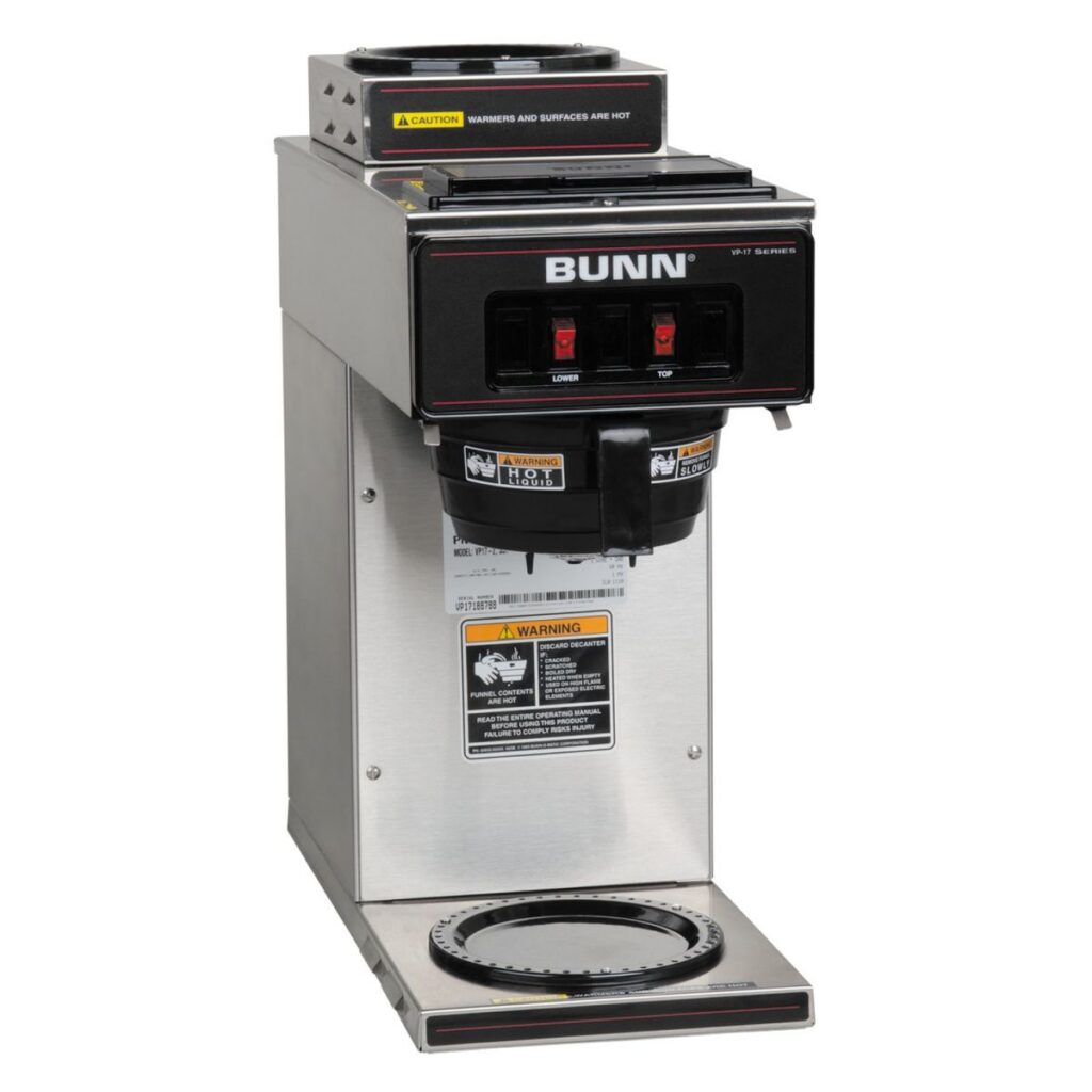 BUNN VP17-2 12-Cup Pourover Coffee Brewer — 1 Upper/1 Lower Warmer, Stainless Steel (Decanters Sold Separately)