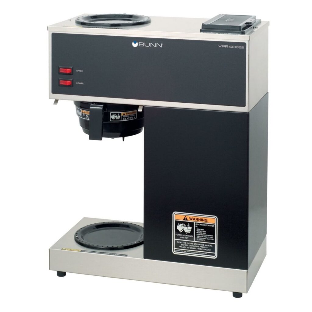 BUNN VPR 12-Cup Pourover Coffee Brewer — 1 Upper/1 Lower Warmer, Black (Decanters Sold Separately)