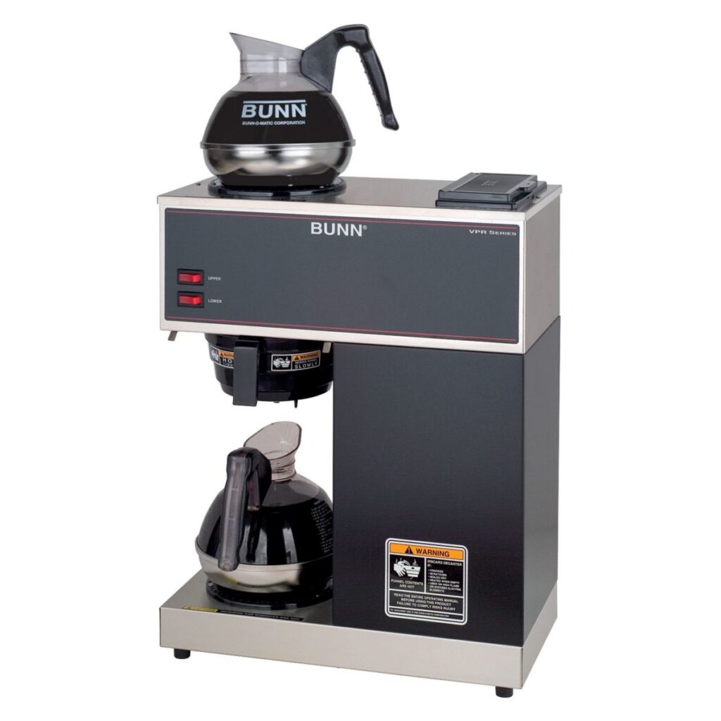 BUNN VPR 12-Cup Pourover Coffee Brewer with 2 EasyPour Decanters — 1 Upper/1 Lower Warmer, Black (Decanters Included)