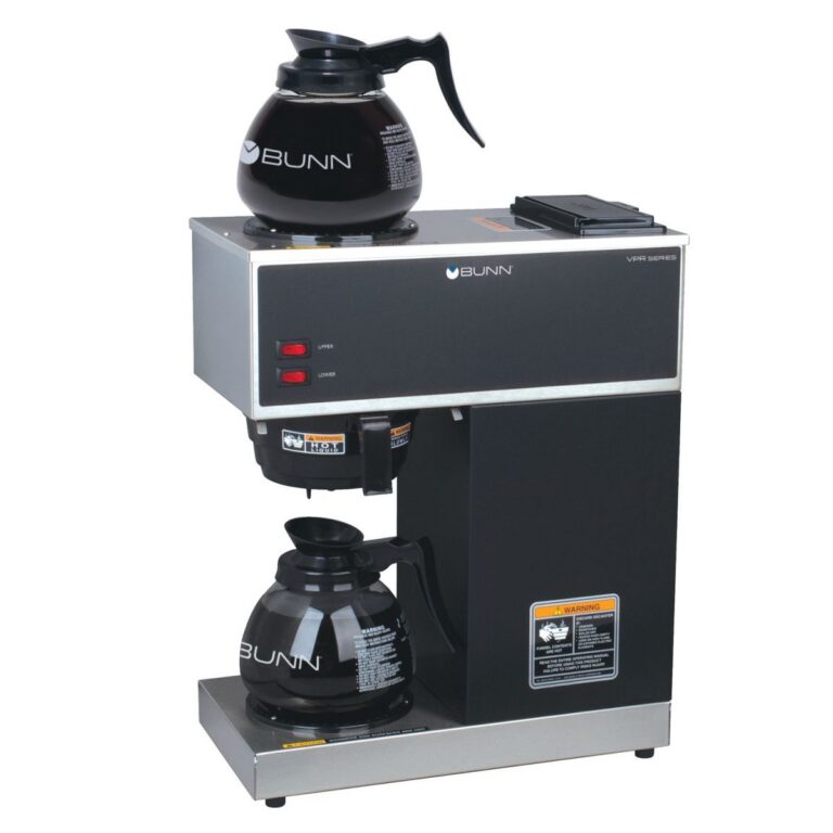 BUNN VPR 12-Cup Pourover Coffee Brewer with 2 Glass Decanters — 1 Upper/1 Lower Warmer, Black (Decanters Included)